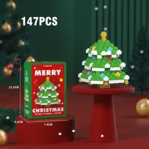 Sapin de Noël en briques de construction, parfait pour les décorations festives.