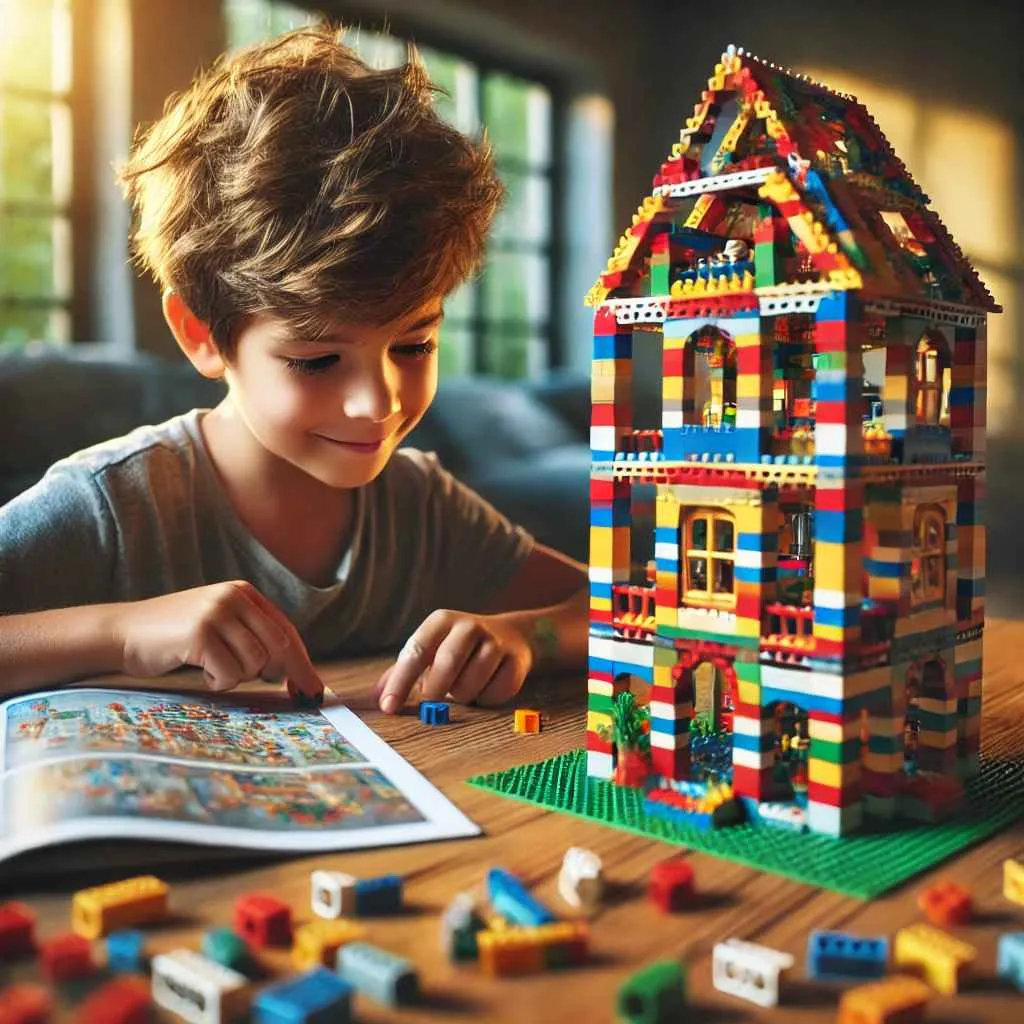 enfant concentré sur sa construction de jouet en brique