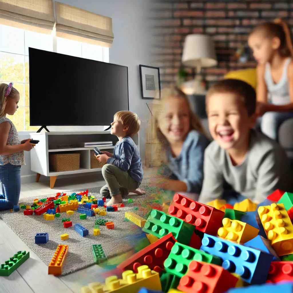 enfants jouants à des jouets en briques