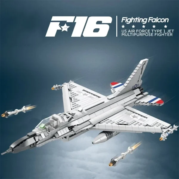 Kit de construction du F-16 Fighting Falcon avec missiles en action, reproduction fidèle du célèbre avion de chasse