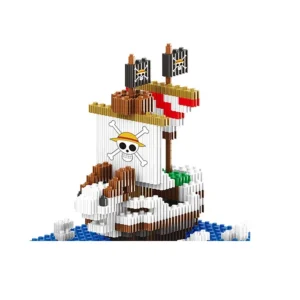 Mini Navire Pirate à Voile Blanche en Microbriques