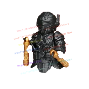 Mini Figurine Guerrier Noir Compatible Briques - figurine noire avec accessoires dorés