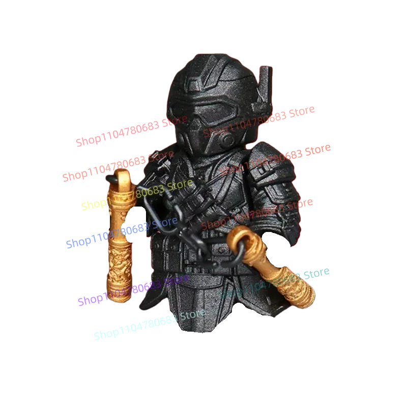 Mini Figurine Guerrier Noir Compatible Briques - figurine noire avec accessoires dorés