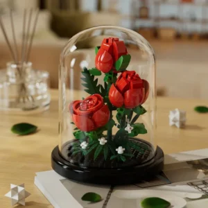 Roses Rouges sous Cloche en Microbriques