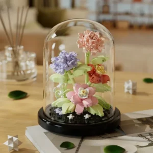 Fleurs Roses sous Cloche en Microbriques