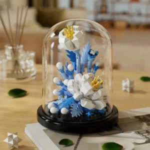 Fleurs Blanches et Jaunes sous Cloche en Microbriques