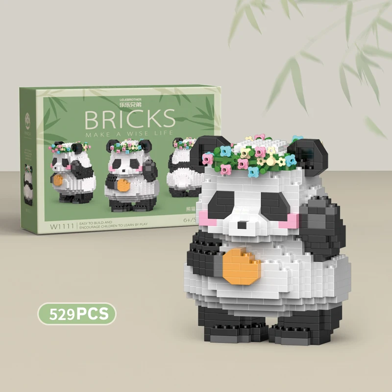 Panda Fleuri en Briques – 529 pièces