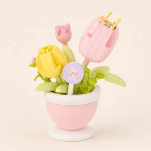 Bouquet pastel en briques dans son pot