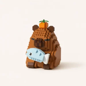 Capybara tenant un poisson rose en briques