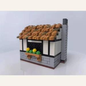 Petite maison médiévale a colombages en briques