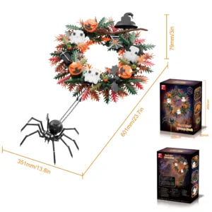 Couronne avec boîte - Couronne Halloween avec fantômes et araignée en briques